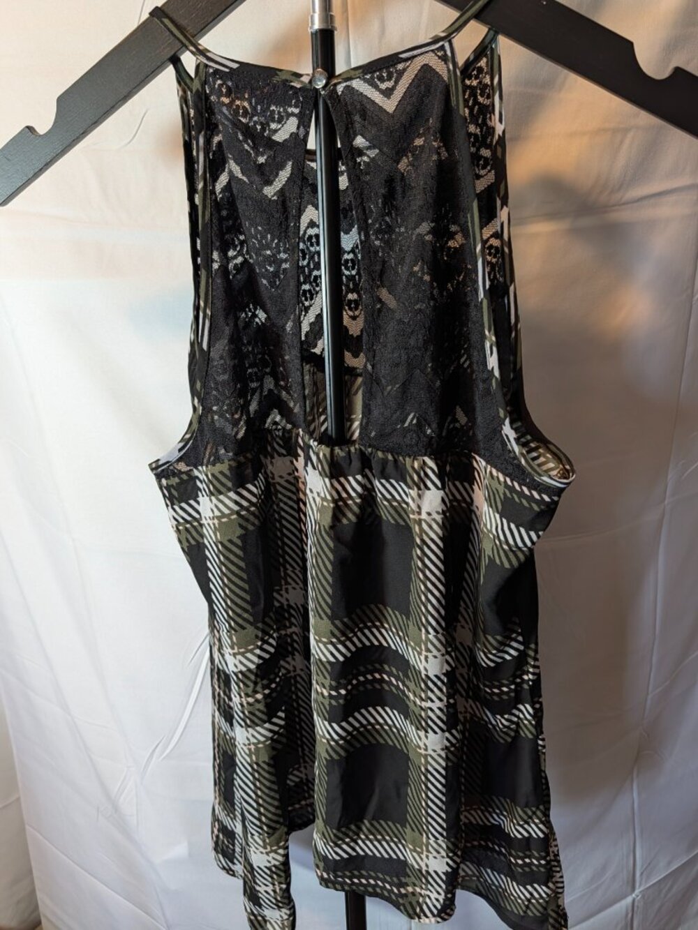 Candie's Sz Small Women's Black Lace Top w/Plaid Sheer top